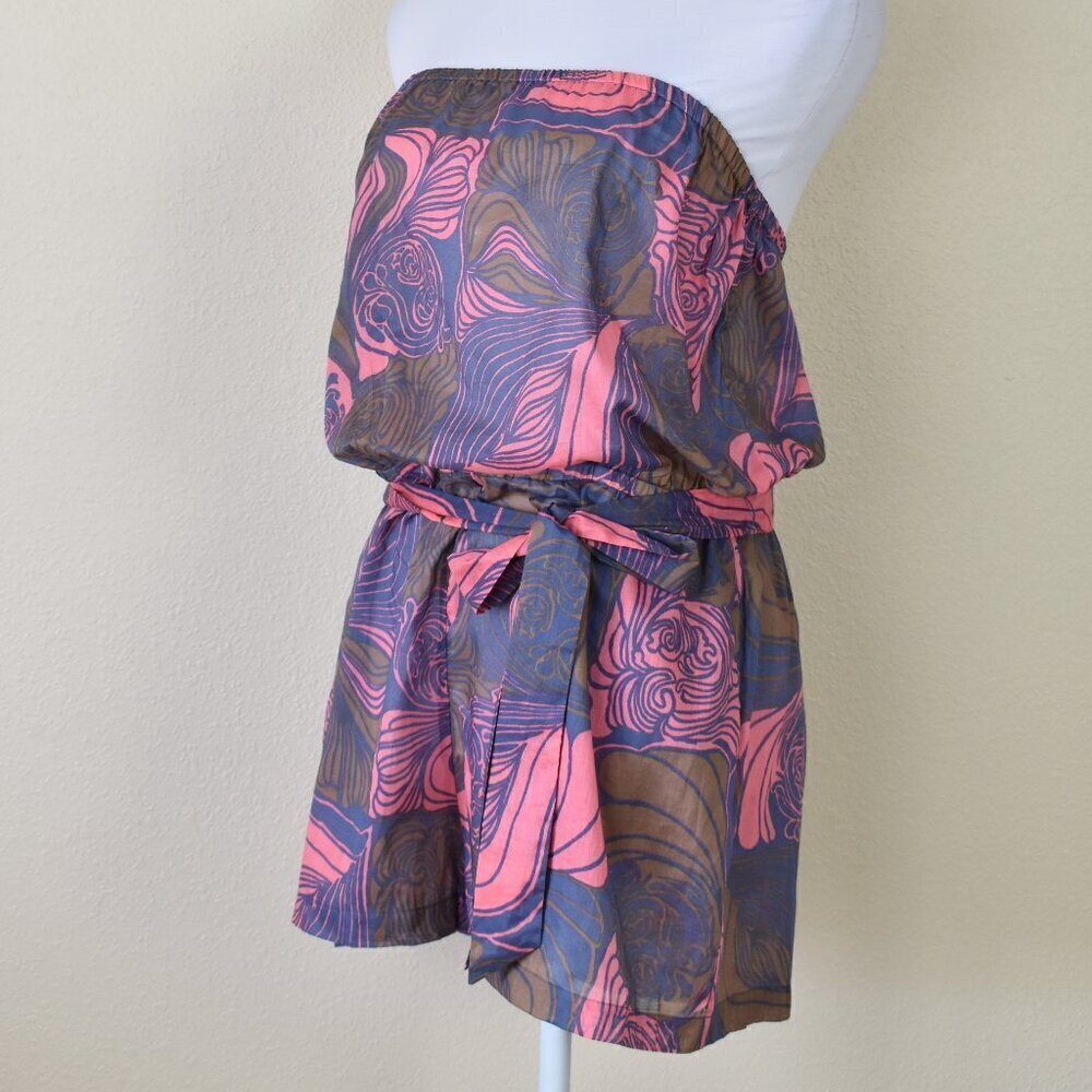 Tibi Strapless Summer Belted Romper Printed - M - Picture 6 of 11